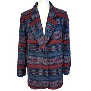 Vtg Braetan Southwestern Aztec Oversized Boxy Long Blazer Jacket S Ranch Country
